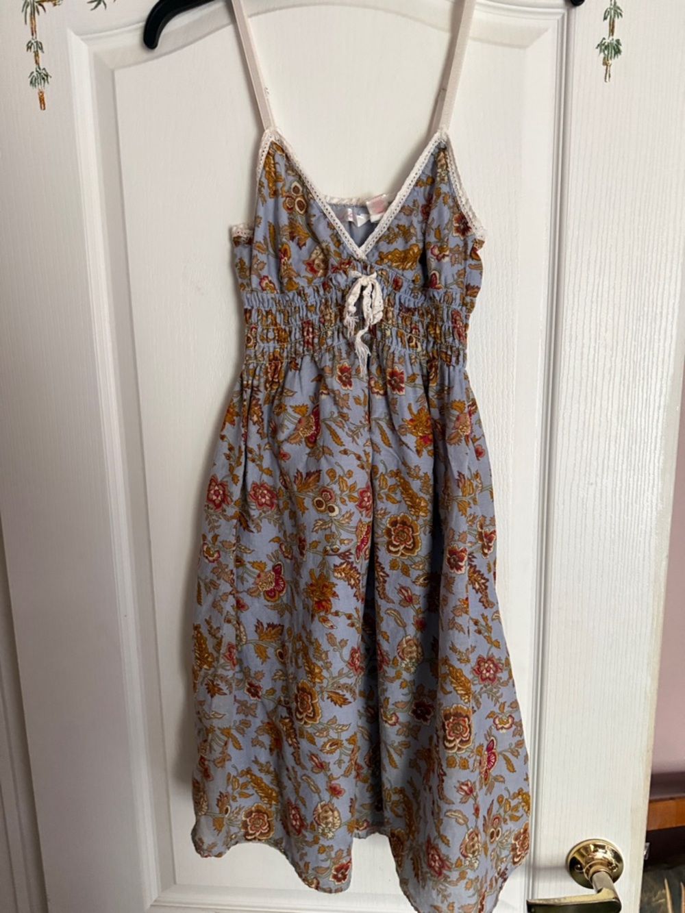 Derek Heart Light Blue Floral Sundress with Pink and Mustard Accents
